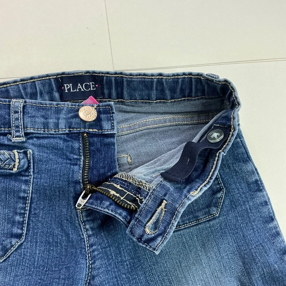 The Children's Place Blue Flare Jeans Kids Sz 10 Braided Pocket Adjustable Waist
